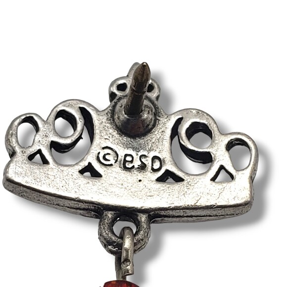 BSD Bob Siemon Designs Pewter Crown Fleur De Lis Red Bead Lapel Tie Pin - Picture 6 of 7